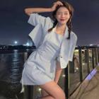 Spaghetti Strap Drawstring Dress / Short-sleeve Blazer