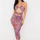 Halter-neck Cutout Marble Print Midi Bodycon Dress