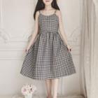 Bow Back Checked Spaghetti Strap A-line Dress