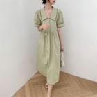 V-neck Two Tone Button-up A-line Dress