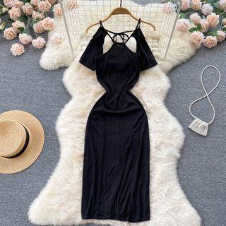 Halter Cutout Slit Sheath Dress