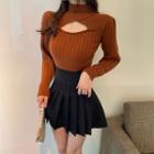 Mock-neck Cut Out Knit Top