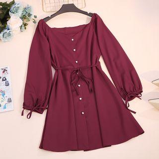 Long-sleeve Button Mini A-line Dress