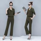 Set: Lace Panel Blouse + Dress Pants