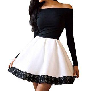 Lace Trim Off-shoulder A-line Dress