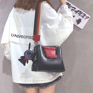 Faux Leather Contrast Panel Handbag With Shoulder Strap