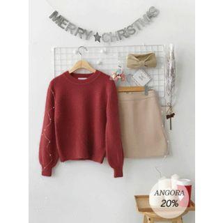 Puff-sleeve Wool Blend Furry Sweater