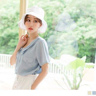 Front Pocket Layered Collar Short-sleeve Top