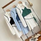 Set: Long-sleeve Plain Shirt Dress + Cropped Sleeveless Top