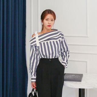 Wide-collar Striped Top