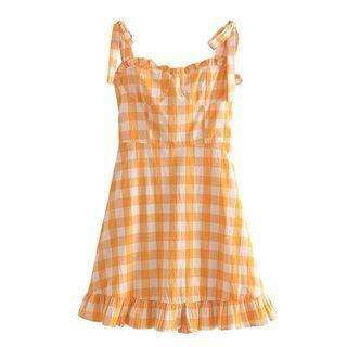 Spaghetti Strap Gingham Check Mini Dress