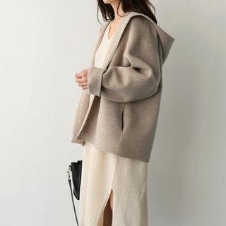 Zip-up Hooded Wool Blend Jacket
