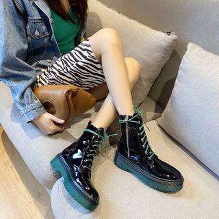 Faux Leather Two Tone Zipped Ankle Boots