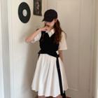 Collared Short-sleeve Shift Dress / Cut-out Vest