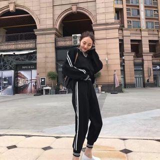 Set: Stripe-side Zip Jacket + Harem Pants