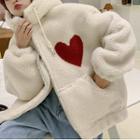 Long-sleeve Heart Printed Fleece Hooded Jacket