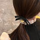 Beaded Bow Hair Tie Black - One Size