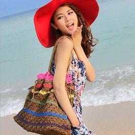 Drawstring Straw Tote