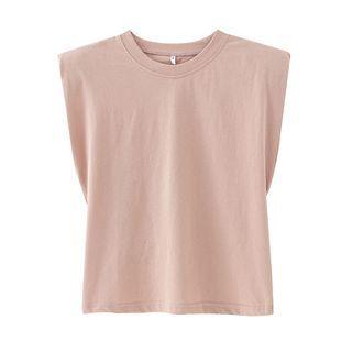 Padded-shoulder Plain Tank Top