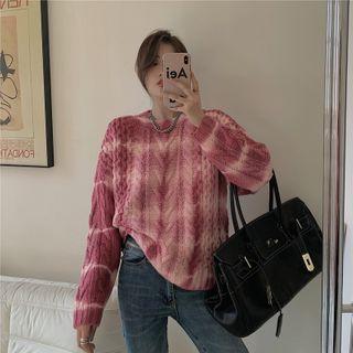 Dye Print Cable-knit Sweater Dye Print - Pink - One Size