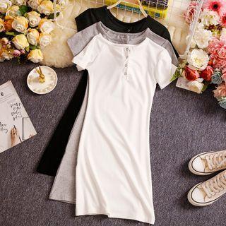 Short-sleeve Round Neck Plain Slim-fit Dress