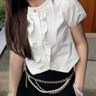 Short-sleeve Frill Trim Cropped Blouse