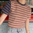 Short-sleeve Striped Cropped T-shirt As Shown In Figure - One Size