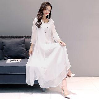 Sleeveless A-line Midi Dress / Shawl