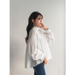 Mock-neck Dolman-sleeve Frilled Blouse