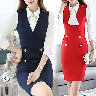 Double-breasted V-neck Sheath Dress