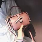 Faux Leather Belt-lock Handbag