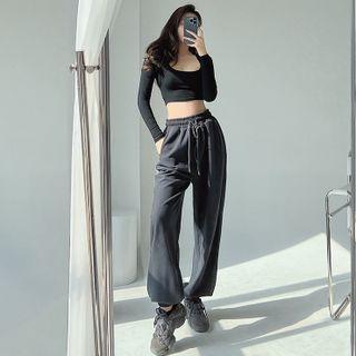 Brushed Fleece-lined Loose-fit Harem Pants
