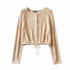 Long-sleeve Drawstring-cuff Button-up Top