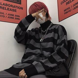 Couple Matching Mock-turtleneck Striped Sweater