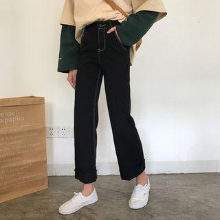 Pocketed Straight Cuffed Jeans