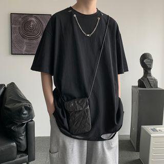 Elbow-sleeve Plain T-shirt With Chain
