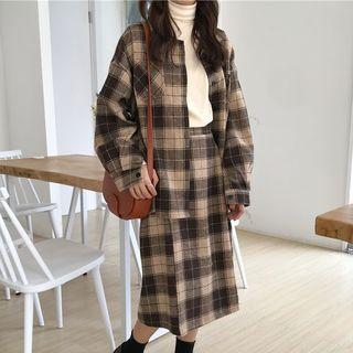 Plaid Buttoned Jacket / A-line Midi Skirt