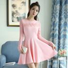 Crochet Trim Long-sleeve A-line Dress