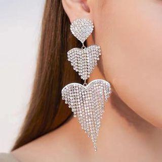 Rhinestone Fringed Heart Drop Earring