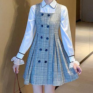 Long-sleeve Plaid Double Breasted Dress