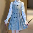 Long-sleeve Plaid Double Breasted Dress