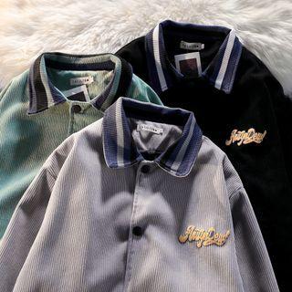 Lettering Collared Corduroy Button-up Jacket