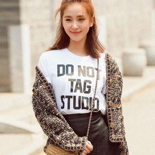 Tweed Button Jacket / Faux Leather Mini A-line Skirt / Set
