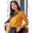 Inset Leopard Scarf Knit Top Yellow - One Size