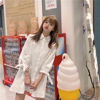 Bow Accent 3/4-sleeve Shirt Dress