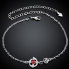 Popular Hollow Cross Anklet With Red Austrian Element Crystal Silver - One Size