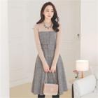 Inset Crew-neck Knit Top Button-front Check Dress Beige - One Size
