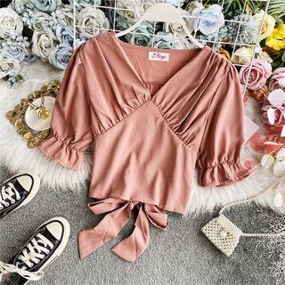 Bow-back V-neck Chiffon Blouse