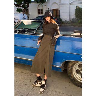Flap-pocket Long Wrap Skirt