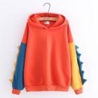 Color Block Dinosaur Accent Hoodie Tangerine - One Size